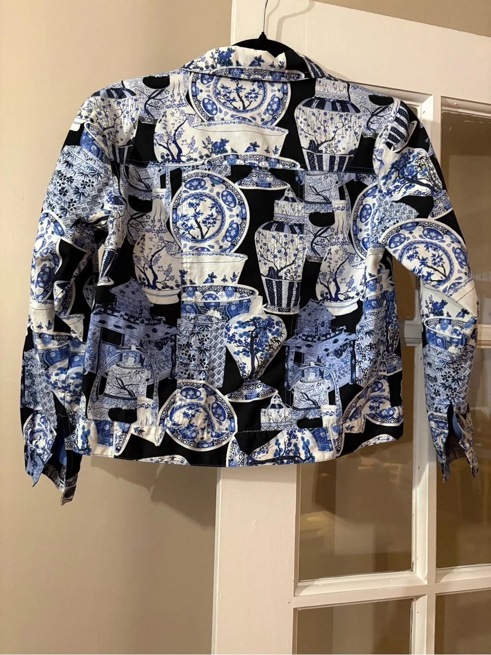 Anne Carson Blue & White Cotton Petite Jacket with Button Front